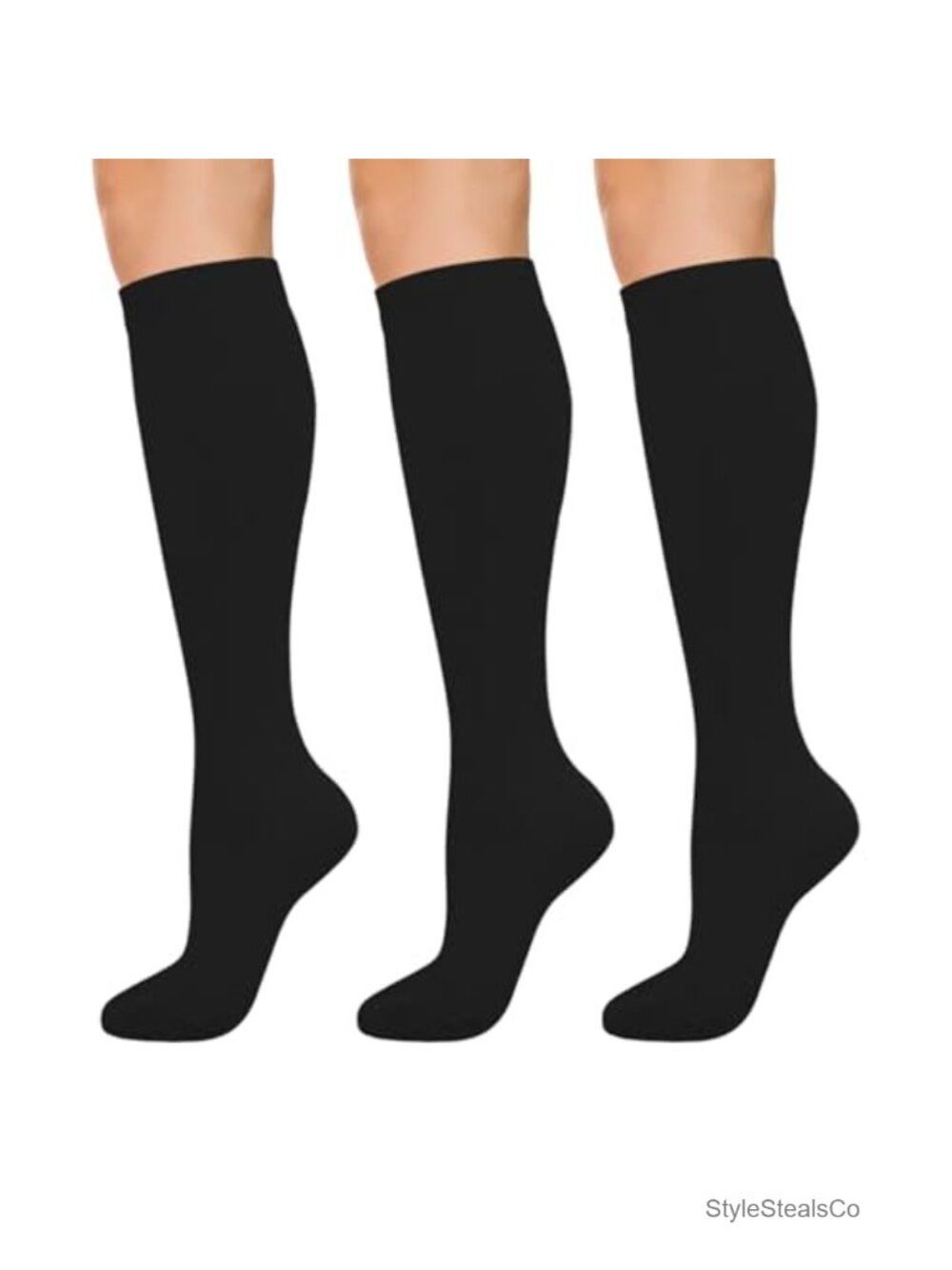 Knee High Cotton Socks 3 Pairs Moisture Wicking Reinforced Toe